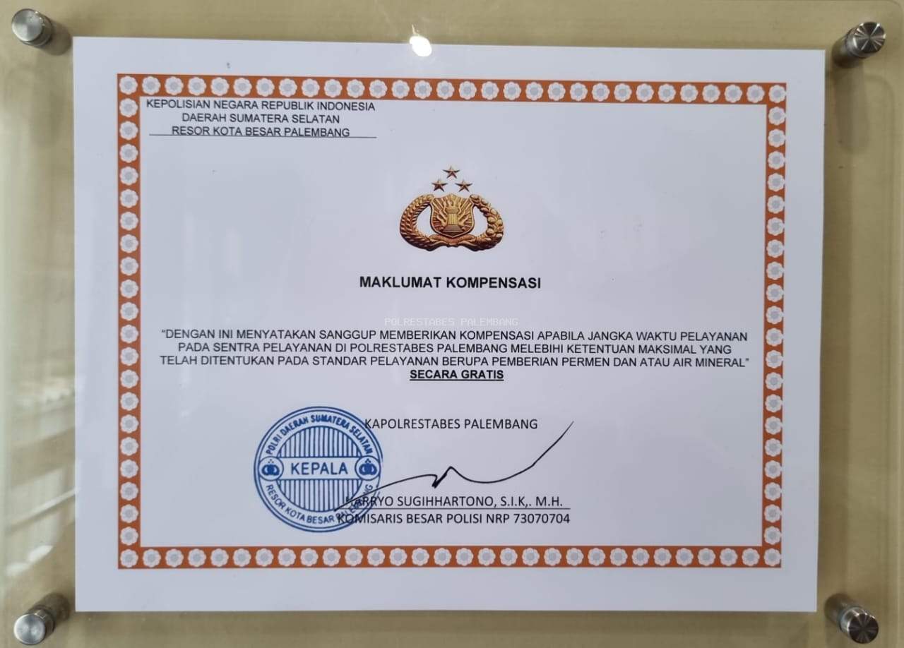 Maklumat Kompensasi Pelayanan SPKT Polrestabes Palembang